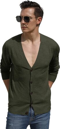 Чоловічий кардиган Hisir з V-подібним вирізом, легкий, елегантний, зимовий, класичний, з ґудзиками (07 Vc, хакі, XL)