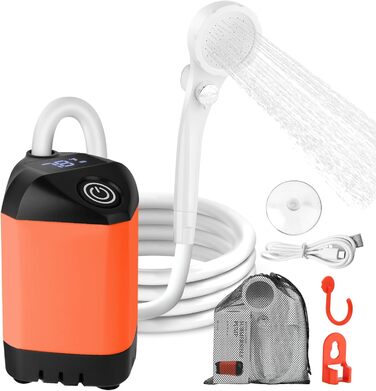 Набір для душу намету Campingdusche з насосом, акумулятором 7800mAh та індикатором заряду, оранжевий