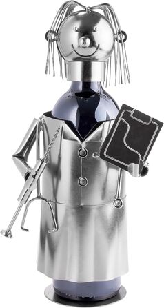 BRUBAKER Wine Bottle Holder Doctor - Metal Sculpture Bottle Stand - 20 cm - Wine Gift for Patients, Specialist Doctors, Medical Students for Studying - with Greeting Card