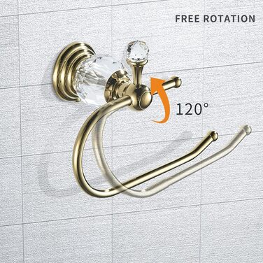 Toilet paper holder, polished, gold-colored, brass, crystal, tissue holder, bathroom accessories, wall mount