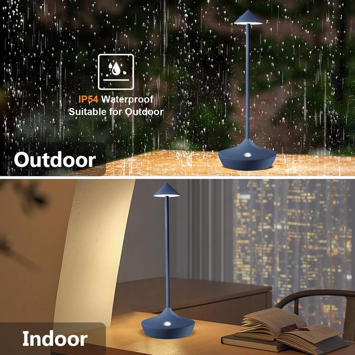 Набір з 2-х світлодіодних акумуляторних настільних ламп Hapfish бездротових, диммуються, алюмінієві, водонепроникні, для дому, тераси, ресторану (Коричневий/Синій)