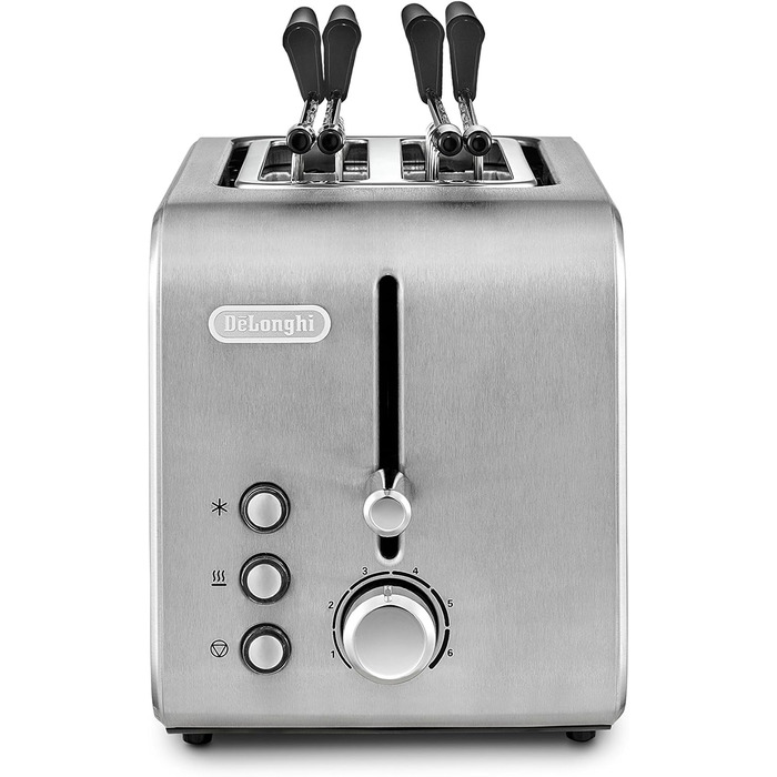 Тостер De'Longhi CTX2203.S: 3 функції, регулювання ступеня прожарювання, з тацею для крихт, 550 Вт, срібний