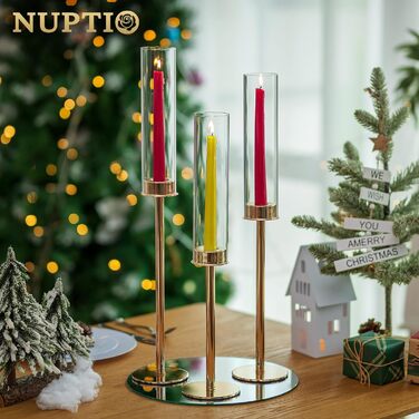 Набір скляних свічників NUPTIO для весілля, 6 шт, золотисті металеві підсвічники для високих свічок, циліндричні без дна, для декору столу, вітальні, вечірки (60, 55, 50 см)