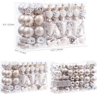 Набір прикрас для ялинки Sea Team 77 шт., міцні кулі, новорічні орнаменти, з подарунковою упаковкою (шампань)