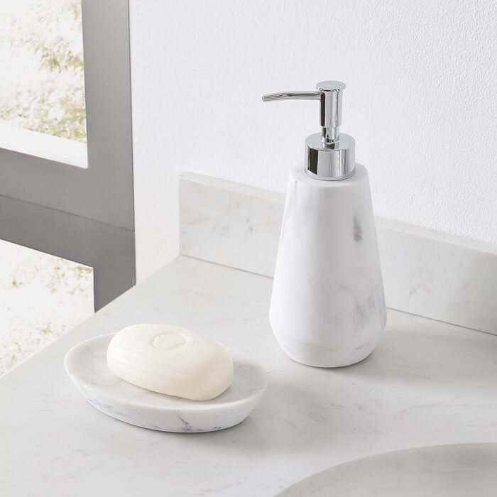 Набір аксесуарів для ванної кімнати QL Design (5 шт.), полірезин, бежевий (сучасний стиль мармур)