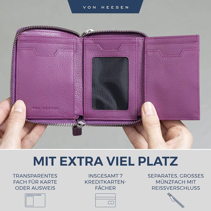 VON HEESEN Leather Wallet with RFID Blocker - Wallet for Women & Men made of Genuine Leather - Wallet with Coin Pocket - Purse for Women and Men in Pink