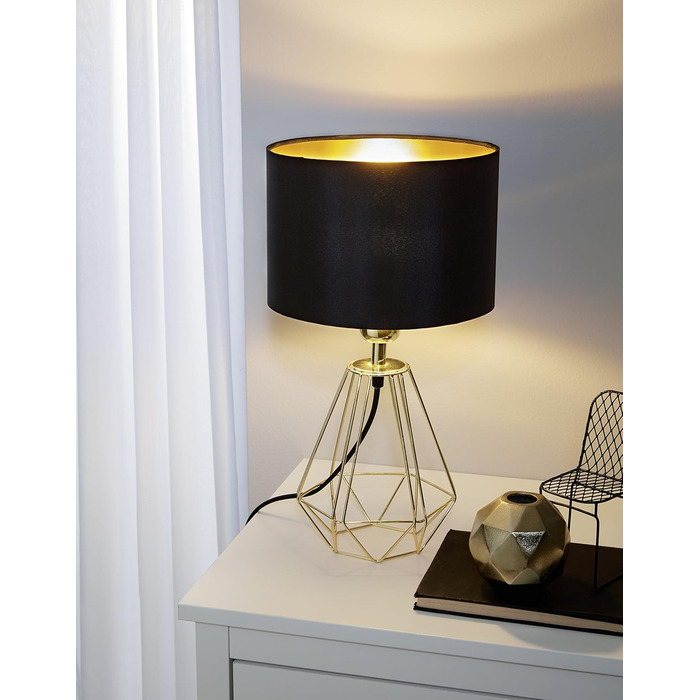 Настільна лампа EGLO Carlton 2: вінтажна декоративна лампа з металу та тканини (мідь/чорний)