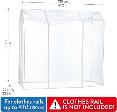 Tatkraft BIG Garment Rack Cover, Clothes Rack Cover, Plastic, Transparent, 2 Zippers, Extra Wide, cm (L130)