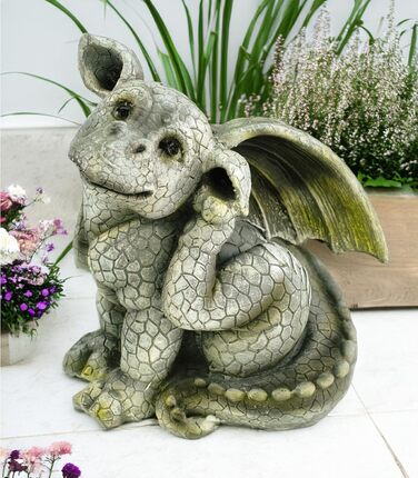 Kremers Treasure Chest Garden Figure Dragon Child Scratching Its Ear, Dragon Gargoyle Figure Garden