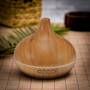 Дифузор аромату 300мл - ультразвуковий зволожувач повітря з 14 кольорами LED-підсвічування та таймером, ароматерапія, для ефірних олій (натуральний)