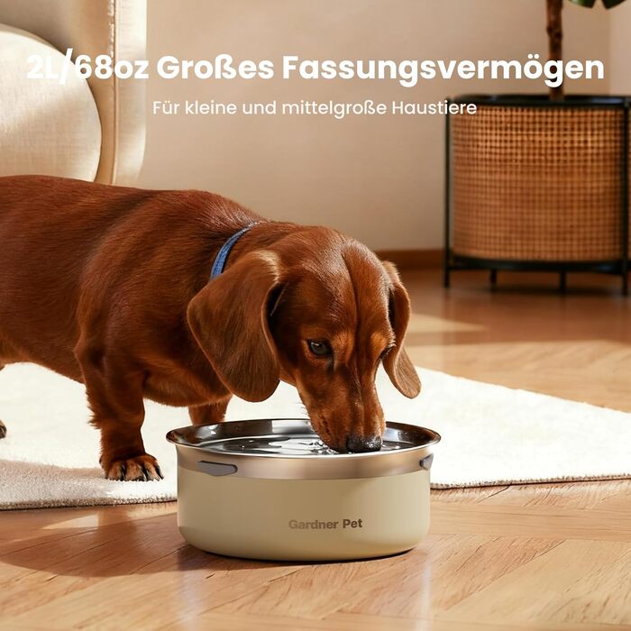 Миска для води для собак Garder Pet без облизування, нержавіюча сталь, проти протікання, запобігає ковтання, для великих собак, для використання в приміщенні та на вулиці, (2л, білий)