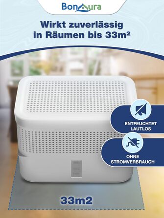 BonAura® Безструмний осушувач повітря - для підвалів, ванних кімнат та ін. - 980г осушувального грануляту в комплекті - Захист від плісняви (Off White + 5 X Гранулят)