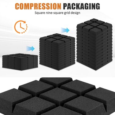 Акустичний поролон для звукоізоляції стін, панелі-поглиначі шуму 30x30x3 см, високощільний шумопоглинаючий матеріал для студії, офісу та кімнати запису, чорний (12 шт.)