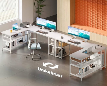 Кутовий ігровий комп'ютерний стіл 168x120 см, білий, з подовжувачем