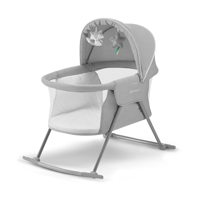 Kinderkraft 3-in-1 Crib LOVI, Travel Crib, Moses Basket, Baby Bassinet, Baby Bouncer, Foldable, Easy Transport, with Accessories, Bag, Mosquito Net, from Birth to 9 kg, Grey Grey Single