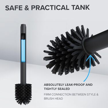 Торцева щітка для унітазу Arosund | Силіконова щітка для унітазу | З вентиляцією | Свободно стояча | Головка щітки для унітазу з нержавіючої сталі | З резервуаром для миючих засобів | Знімний піддон для крапель | Щітка для унітазу (Чорний)