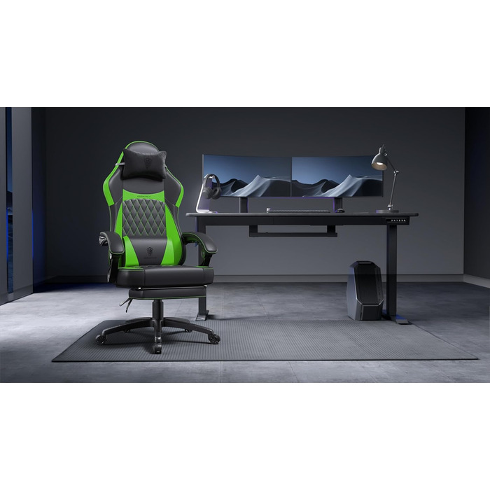 Ігровий крісло Dowinx Racing з підтримкою попереку, ергономічний геймерський крісло з PU шкіри, 150 кг (Зелений)