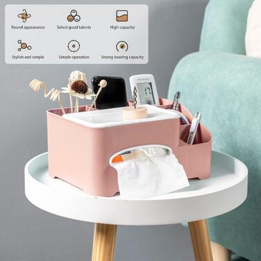 Tissue Box, Tissue Holder, Multifunctional Tissue Holder with Stylish Remote Control Desk, Cosmetic Tissue Box for Office Bedroom Car (A Pink)