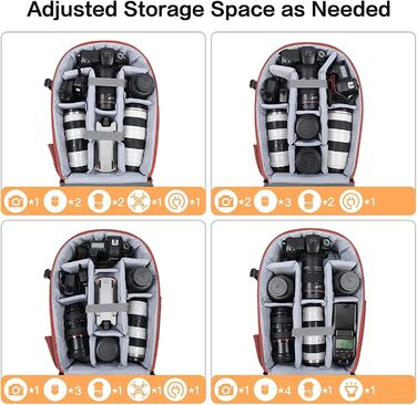 MOSISO Рюкзак для камери, DSLR/SLR/беззеркальна фототехніка, 15-16 дюймів, водонепроникний, з відділенням для штатива та ноутбука, сумісний з Canon/Nikon/Sony (Червоний)