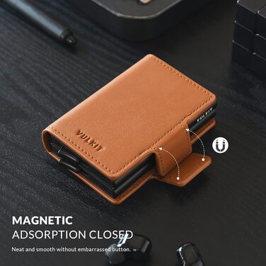 Чоловіче шкіряне картхолдер VULKIT з RFID захистом, для карток та грошових купюр (коричневий)