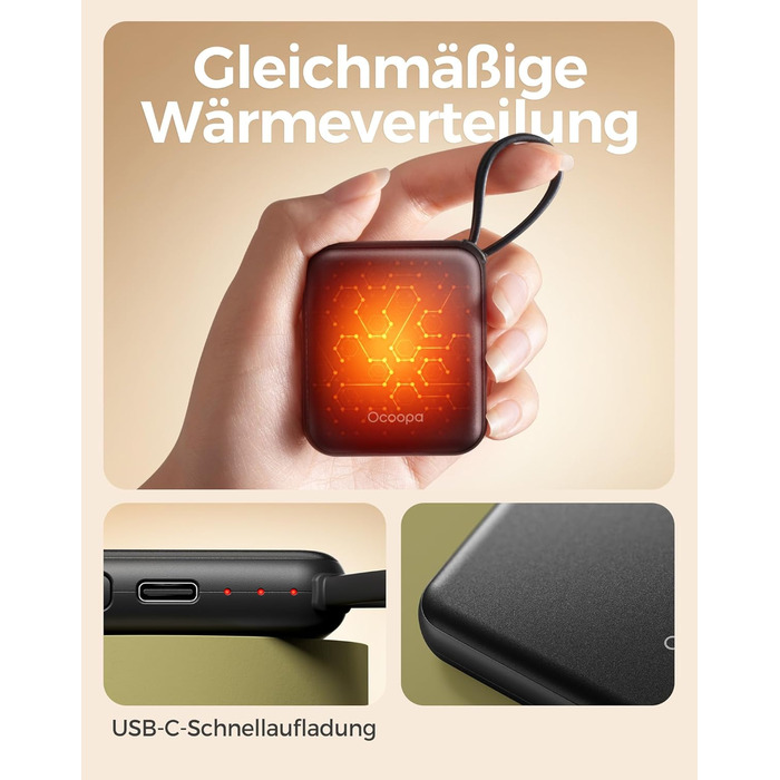 Електричні грілки для рук Ocoopa 2 шт. з акумулятором 4000mAh, USB, 3 режими нагріву, до 52°C, подарунок на Новий рік, для зими, катання на лижах, подорожей та активного відпочинку, UT5 Nano Wiesengeflüster (Ocoopa x Künstleredition), чорний