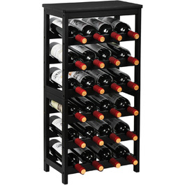 Wine Rack for 24 Bottles, Bottle Rack with 6 Tiers, Bamboo Wine Stand for Cellar, Bar and Kitchen, Living Room, Bottle Rack 41 x 24 x 81 cm, Black