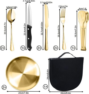 Набір посуду для кемпінгу MOMAHUA на 2 особи (10 шт.): нержавіюча сталь, для пікніків та подорожей, з сумкою для багаторазового використання.