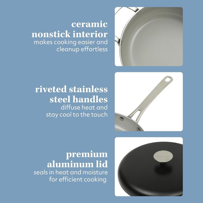 Набір кухонного посуду Sur La Table Kitchen Essentials 13-Piece, преміум-кераміка, антипригарне покриття, для індукційних плит, знімний ручка, смарагдово-зелений