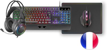 Mars Gaming MCP124PRO: Геймінговий комбосет 4в1 з RGB підсвічуванням (клавіатура, миша, навушники, килимок)