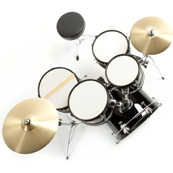 Fame 5-Piece Drum Set Black - Комплект барабанів з аксесуарами, включаючи бас-барабан, томи, малий барабан, стійки та табурет