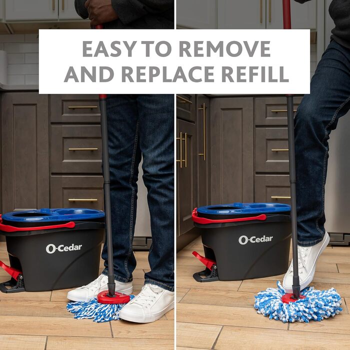 O-Cedar EasyWring Microfiber Spin Mop Refills, Floor Cleaning System with 2 Extra, Plastic, Rinseclean Spin Mop & Bucket + 2 Extra Refill Packs, RC
