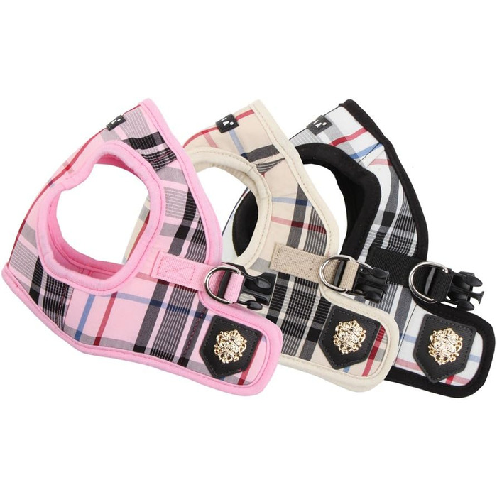 Puppia Junior - Plaid Dog Harness for Small Dogs - Soft Vest - Also Usable as a Puppy Harness - Anti-Pull Harness for Dogs, Beige, XS, PAMA-AH978 beige XS