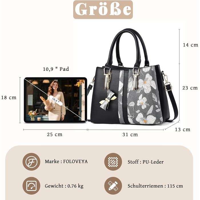 Стильна жіноча сумка-шопер на плече та ручках, чорний PU шкіра, для роботи, подорожей, школи