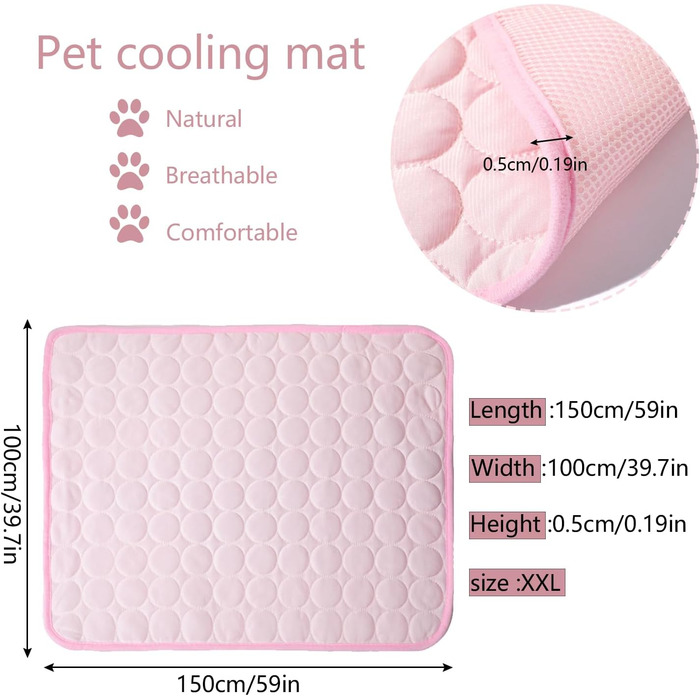 Килимок охолоджуючий для собак YXHZVON, 150 x 100 см, 2XL, рожевий