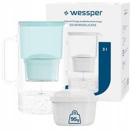 Скляний фільтрувальний глечик Wessper D2 BOROSILICATE 3л, м'ятний + 2 фільтри