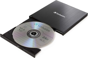 Зовнішній тонкий Blu-ray привід Verbatim Ultra HD 4K Slimline Writer з USB-C, підтримкою BDXL, M-Disc, DVD та CD, чорний