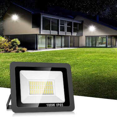 Світлодіодний прожектор 100W для вулиці, 10000Лм, 144 LED, IP65, 6500K, водонепроникний ліхтар для саду, двору, гаража, вхідних дверей