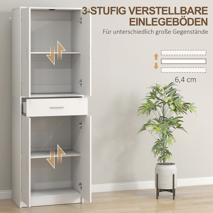 HOMCOM Kitchen Cabinet Tall Cabinet with Adjustable Shelves, 4-Door Buffet Cabinet with Drawer, Pantry Cabinet with Scandinavian Design, White | Aosom