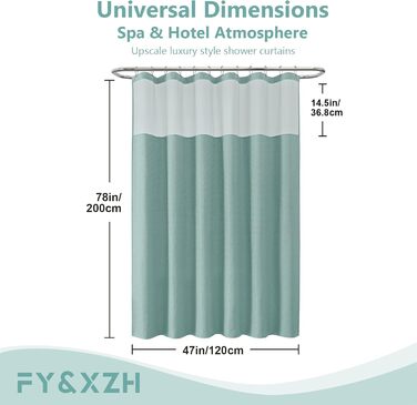 Завіса для душу з тканини вафельного плетіння FY&XZH з гачками, важка, водонепроникна, з покриттям TPU, стиль готелю з сітчастим віконцем, 2 гачки, стійкі до корозії (Зелений, 83 x 83 см)
