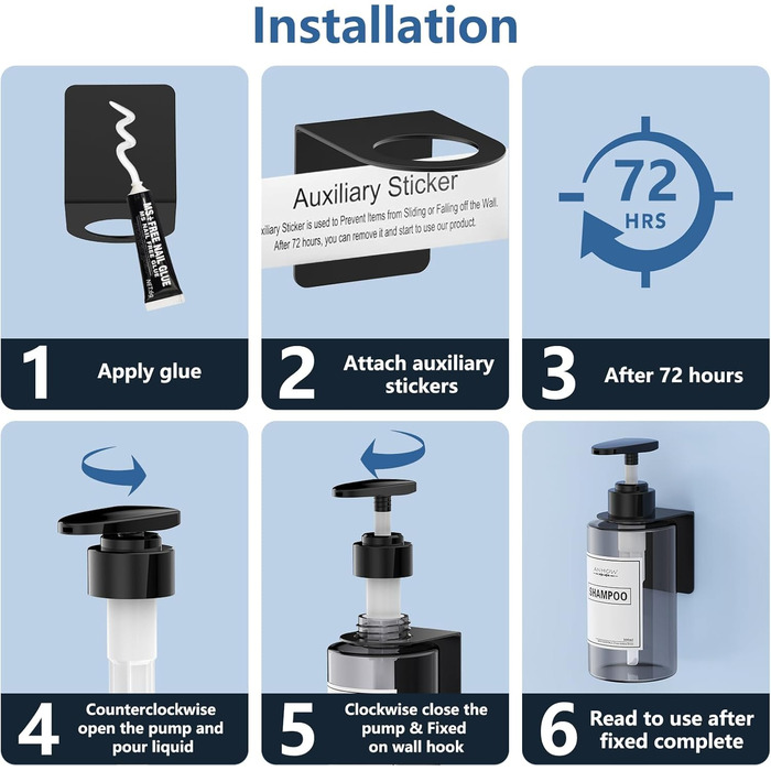 Набір дозатора мила для стін 4er, 300 мл, сірий. Дозатор мила без свердління, набір з 12 етикеток для душу/кухні/ванної кімнати