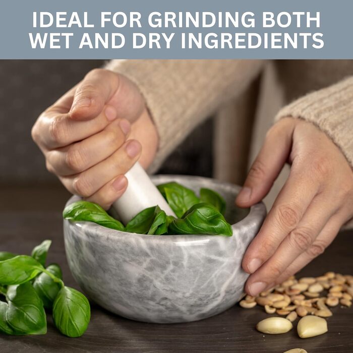 Набір для розмелювання Homiu: ступка та товкачок з натурального граніту, преміум-якість, великий діаметр 15.5 см