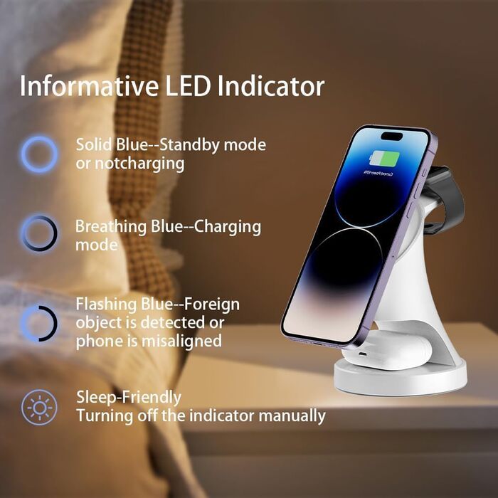 3-в-1 Зарядний пристрій MagSafe: Індукційна бездротова станція для iPhone та Apple Watch/AirPods Pro, білий