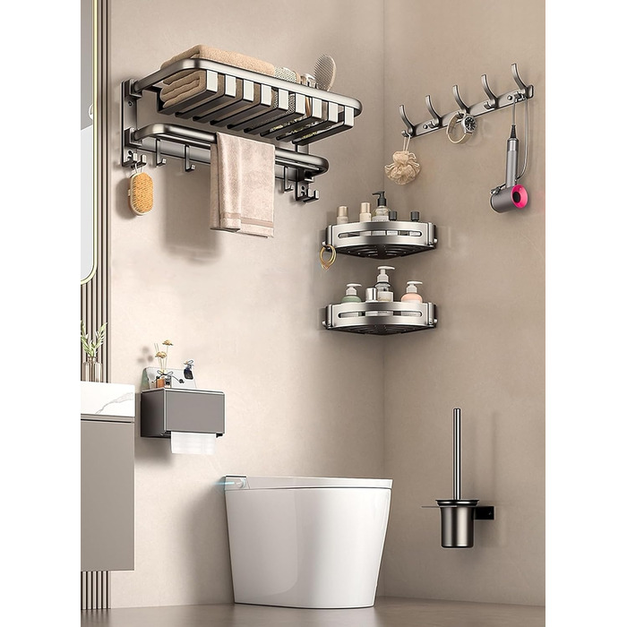 Дзеркальна поличка для душу FOLAI 30см (2 шт.) без свердління, з нержавіючої сталі, сіра