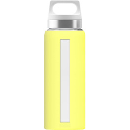 SIGG Dream Drinking Bottle (0.65 L), non-toxic and heat-resistant drinking bottle, leak-proof glass drinking bottle with silicone sleeve (Ultra Lemon)