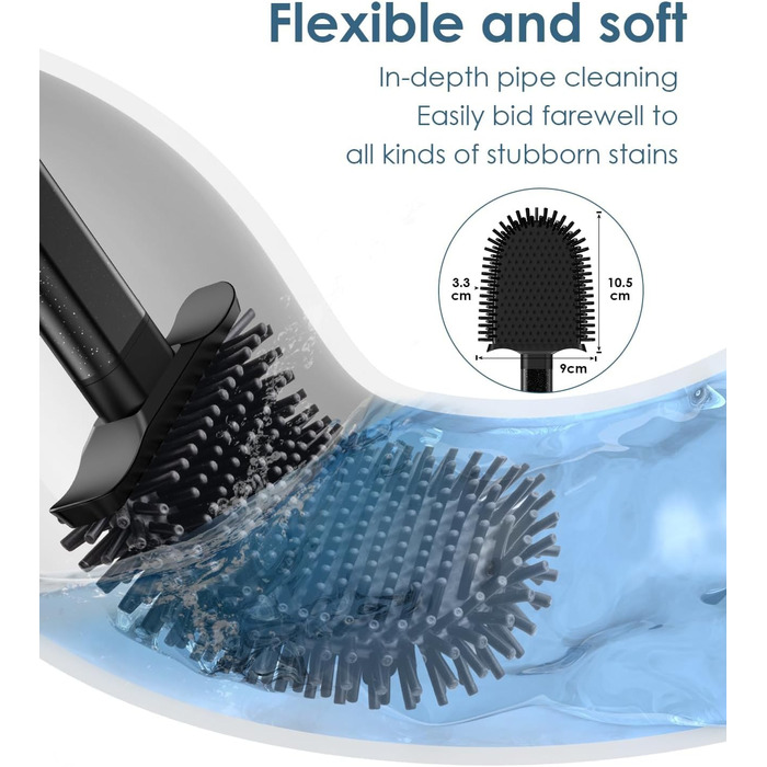 Силіконова щітка для унітазу Klobürste з нержавіючої сталі та контейнером, гнучка щітка для туалету, набір для кріплення на стіну без свердління, для ванної кімнати (чорний)