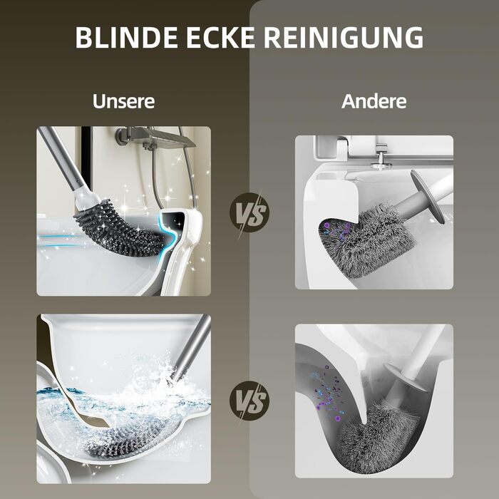 Набір для чищення унітазу ASOBEAGE: силіконова щітка, нержавіюча сталь, кріплення на стіну, швидке висихання, чорний (4 шт., 1 упаковка)