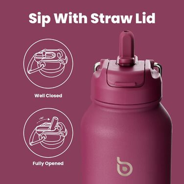 BOTTLE BOTTLE Insulated Water Bottle with Straw, Sport Stainless Steel Water Bottle with Handle Lid, Outdoor Sports Bottle for Pills, 1L (White) (Red)