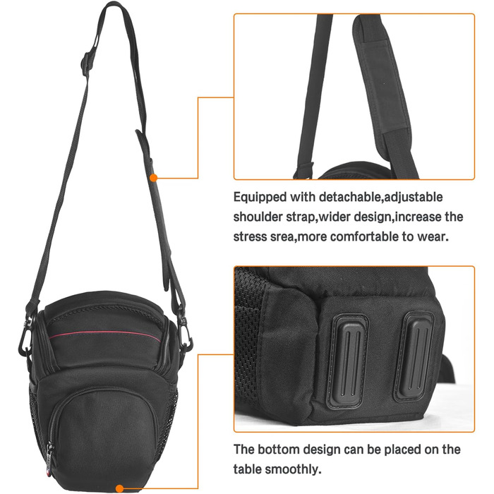 Водонепроникна сумка для камери FOSOTO з дощем.іком для DSLR/SLR Canon Sony Nikon Fujifilm. Сумісна з об'єктивом та спалахом. Чорна.