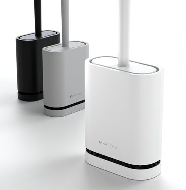 Силіконова щітка для унітазу SAVEGA з кришкою, чорна – плоска та гнучка – настінна без свердління – антибактеріальна комплексна щітка для унітазу (біла)