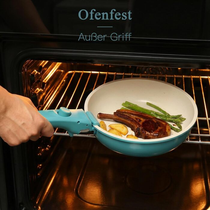 Набір посуду GiPP 11 предметів: сковорідки та каструлі з антипригарним покриттям, знімні ручки, сталевий, блакитний градієнт, для всіх типів плит, сумісний з духовкою